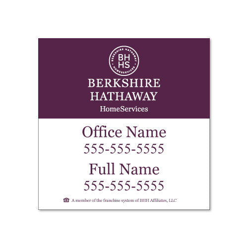 Berkshire Hathaway 24x24 Listing Sign: Custom Name & Number