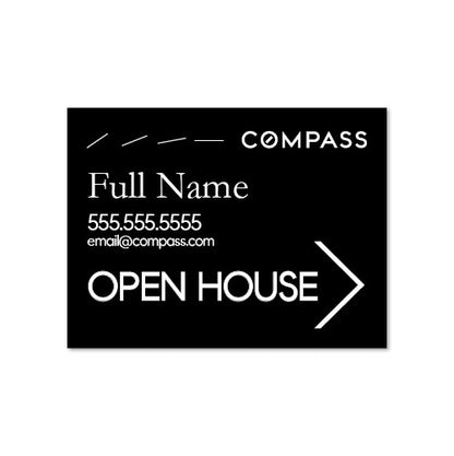 Compass 18x24 Open House Sign: Custom Name, Phone & Email